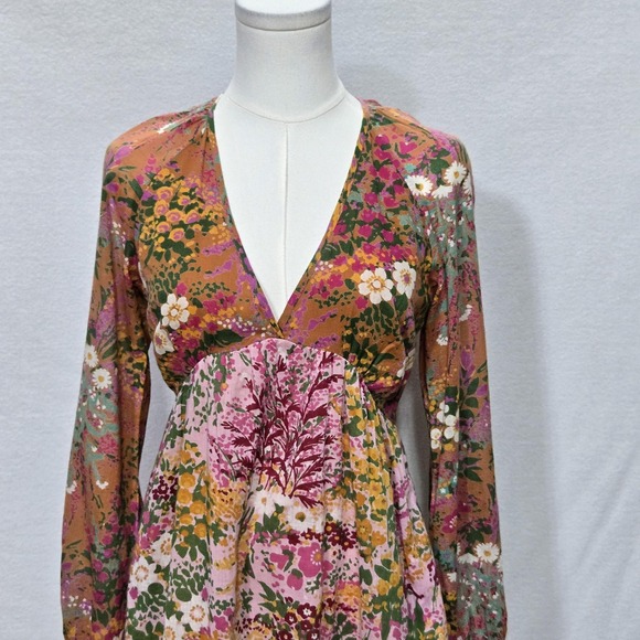 Banjanan Dress Womens XS Extra Small Floral Patchwork Boho Long‎ Sleeve Maxi - Picture 3 of 16